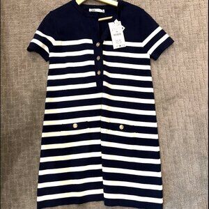 Zara - Striped knit dress Navy/White Preppy Size L NWT